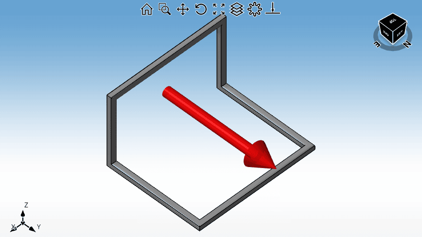 3D model view of a spatial weld group with the applied load resultant